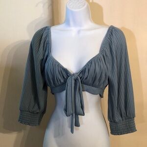 Skylar + Madison tie front crop top boho festival blue sz M ice sky blue